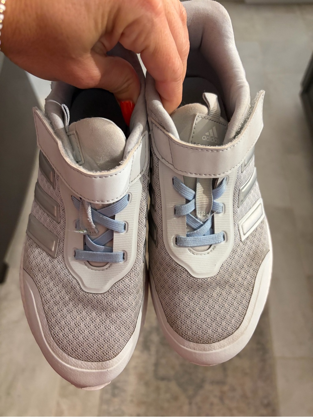 adidas Kids Light Gray and Pale Blue Hook-and-Loop Sneakers